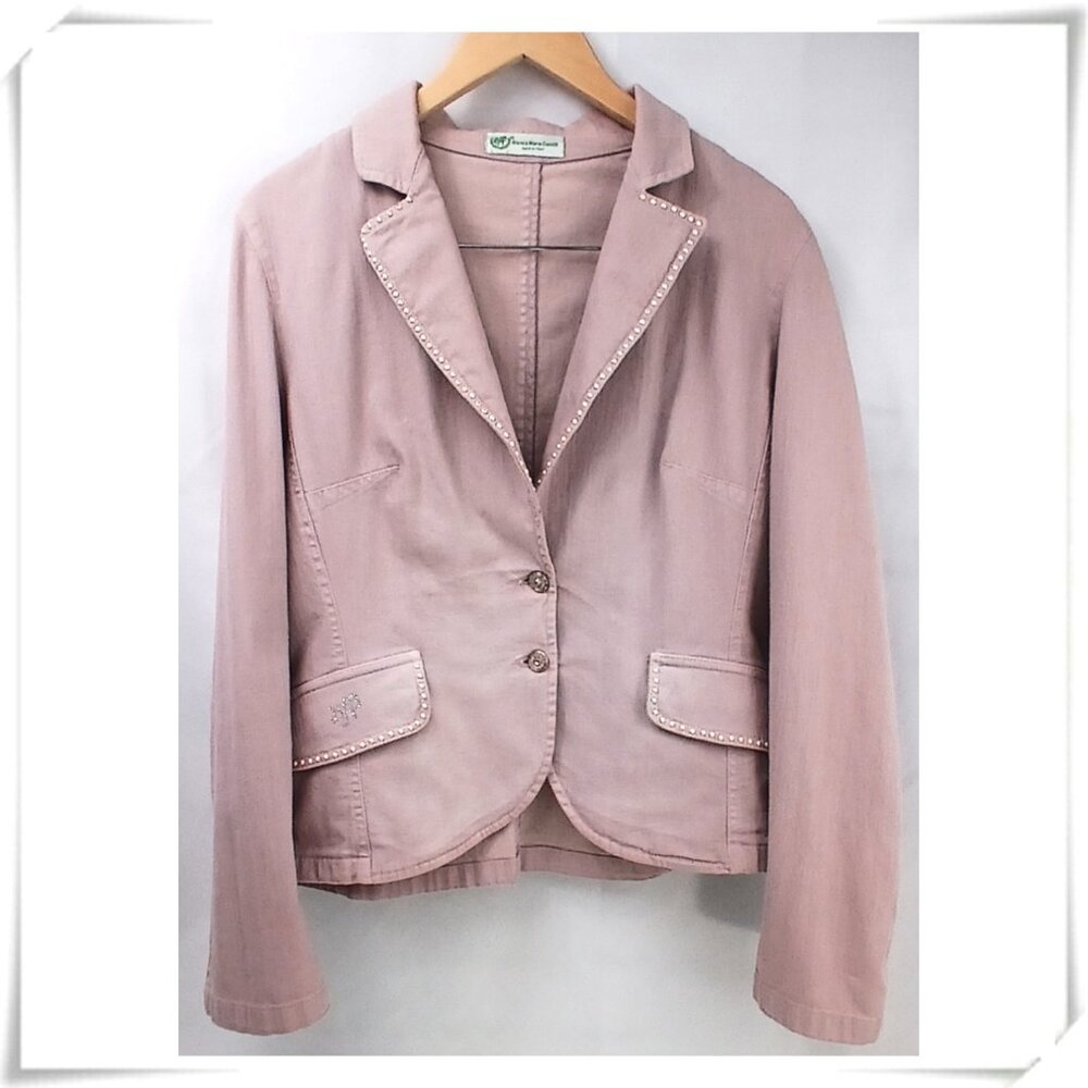 Bianca Maria Caselli Chic Light Pink Mauve Denim Blazer with Embellished Trim